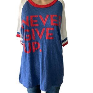 Never Give Up Red White and Blue Size L Unisex Jersey Style T-Shirt